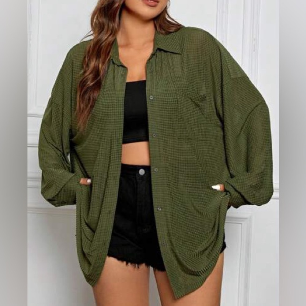 Olive Green Button Down Blouse Size Medium